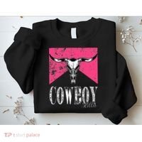 Western Cowgirl Cute Pink Cowboy Killers Bull Horn Skull Sweatshirt thumb 2