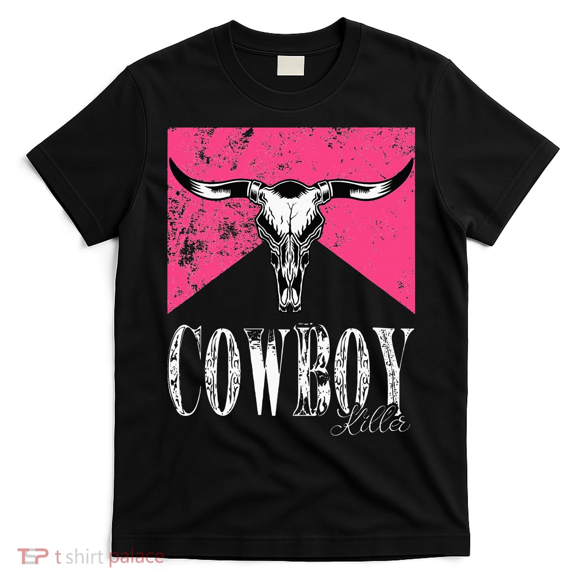 Western Cowgirl Cute Pink Cowboy Killers Bull Horn Skull T-Shirt