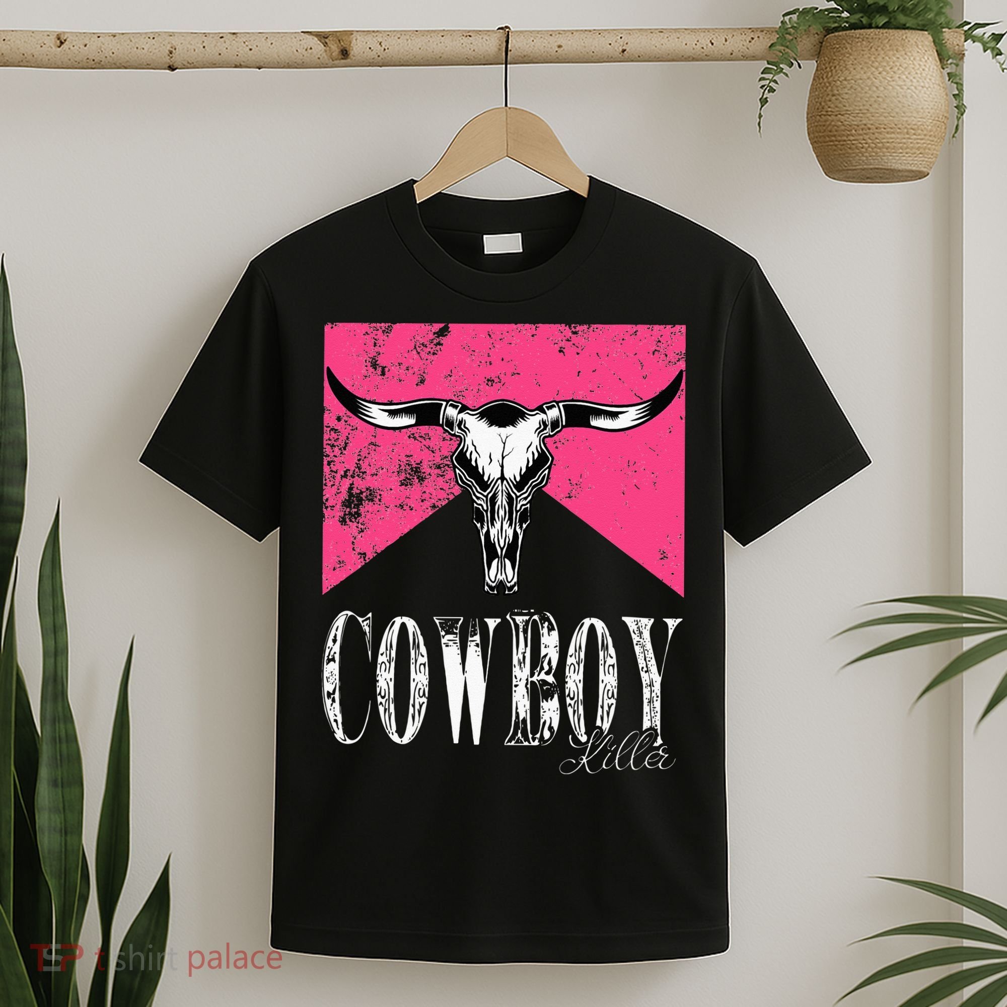 Western Cowgirl Cute Pink Cowboy Killers Bull Horn Skull T-Shirt