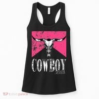 Western Cowgirl Cute Pink Cowboy Killers Bull Horn Skull Women's Tank Top thumb 0