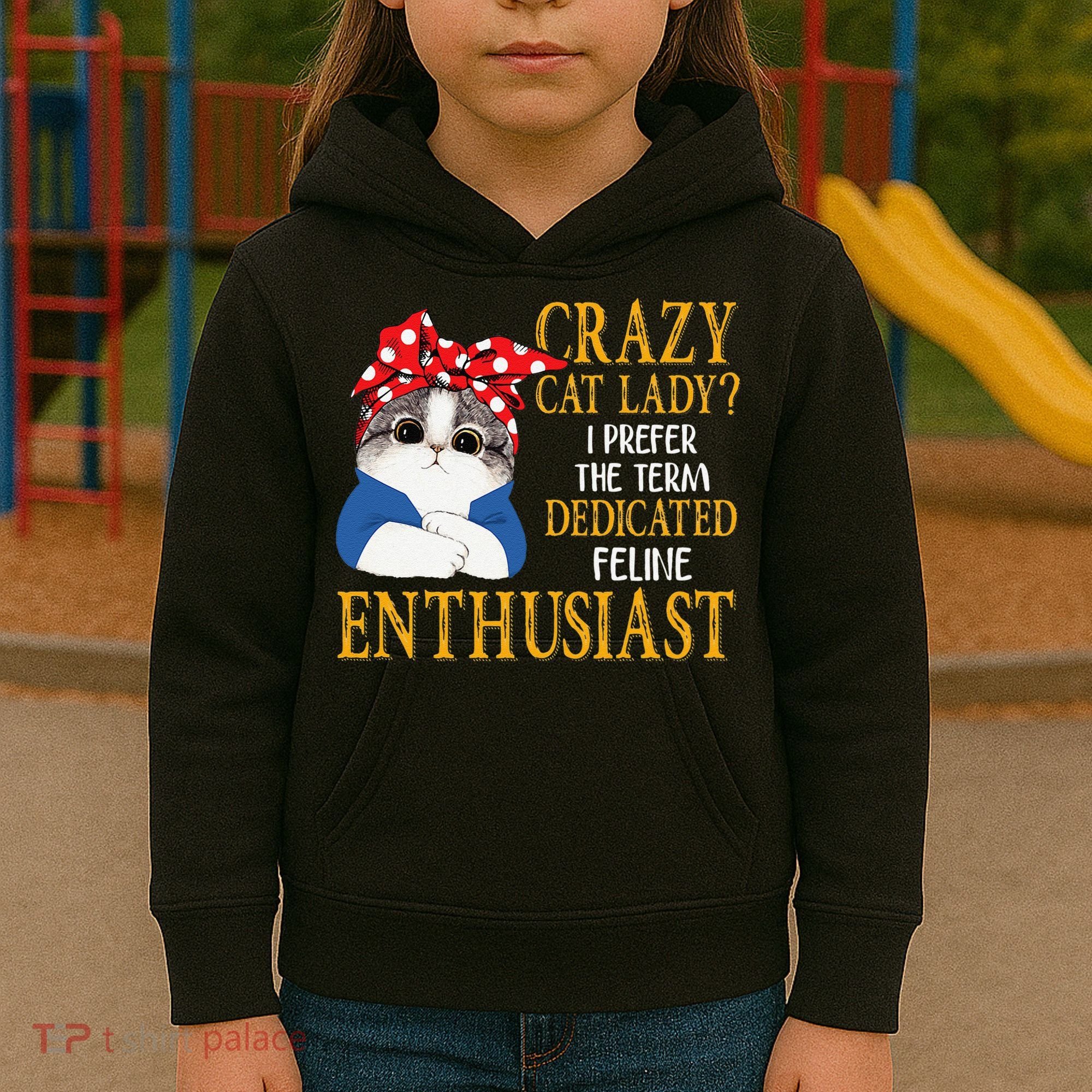 Womens Crazy Cat Lady I Prefer The Term Dedicated Feline Enthusiast Kids Hoodie