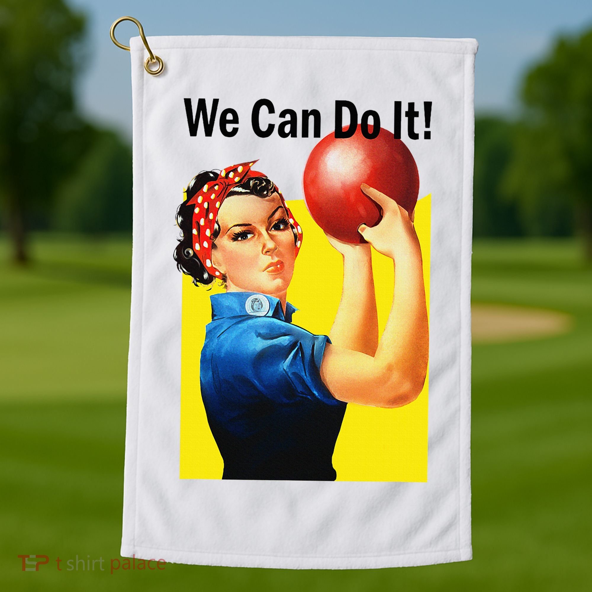 We Can Do It Rosie The Bowler Women Feminist Golf Towel