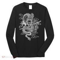 White Chinese Dragon With Black Background Long Sleeve Shirt thumb 0