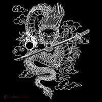 White Chinese Dragon With Black Background Long Sleeve Shirt thumb 2