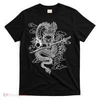 White Chinese Dragon With Black Background T-Shirt thumb 0