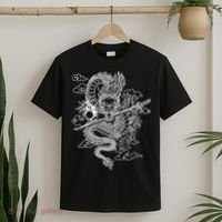 White Chinese Dragon With Black Background T-Shirt thumb 2