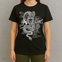 White Chinese Dragon With Black Background T-Shirt thumb 4