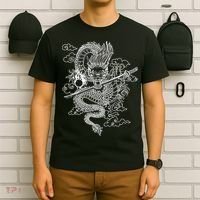 White Chinese Dragon With Black Background T-Shirt thumb 6