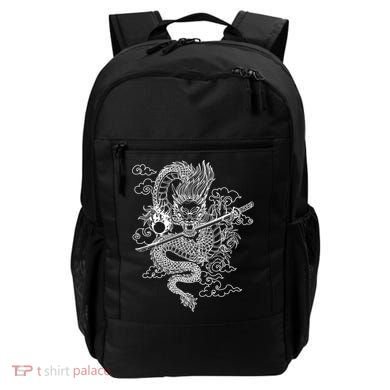 White Chinese Dragon With Black Background Backpack