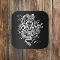 White Chinese Dragon With Black Background Coaster thumb 0