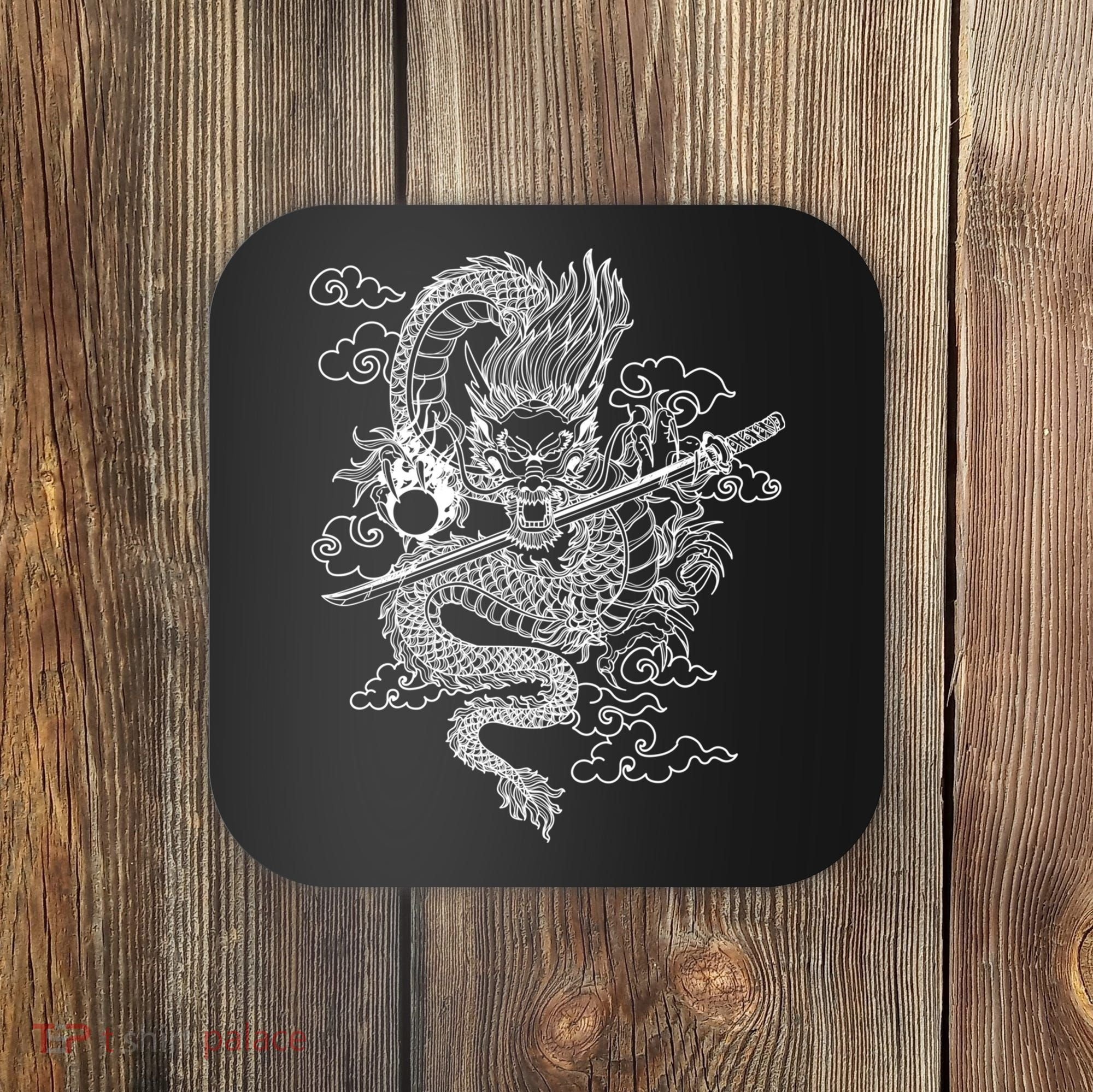 White Chinese Dragon With Black Background Coaster