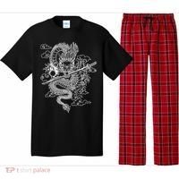 White Chinese Dragon With Black Background Pajama Set thumb 0