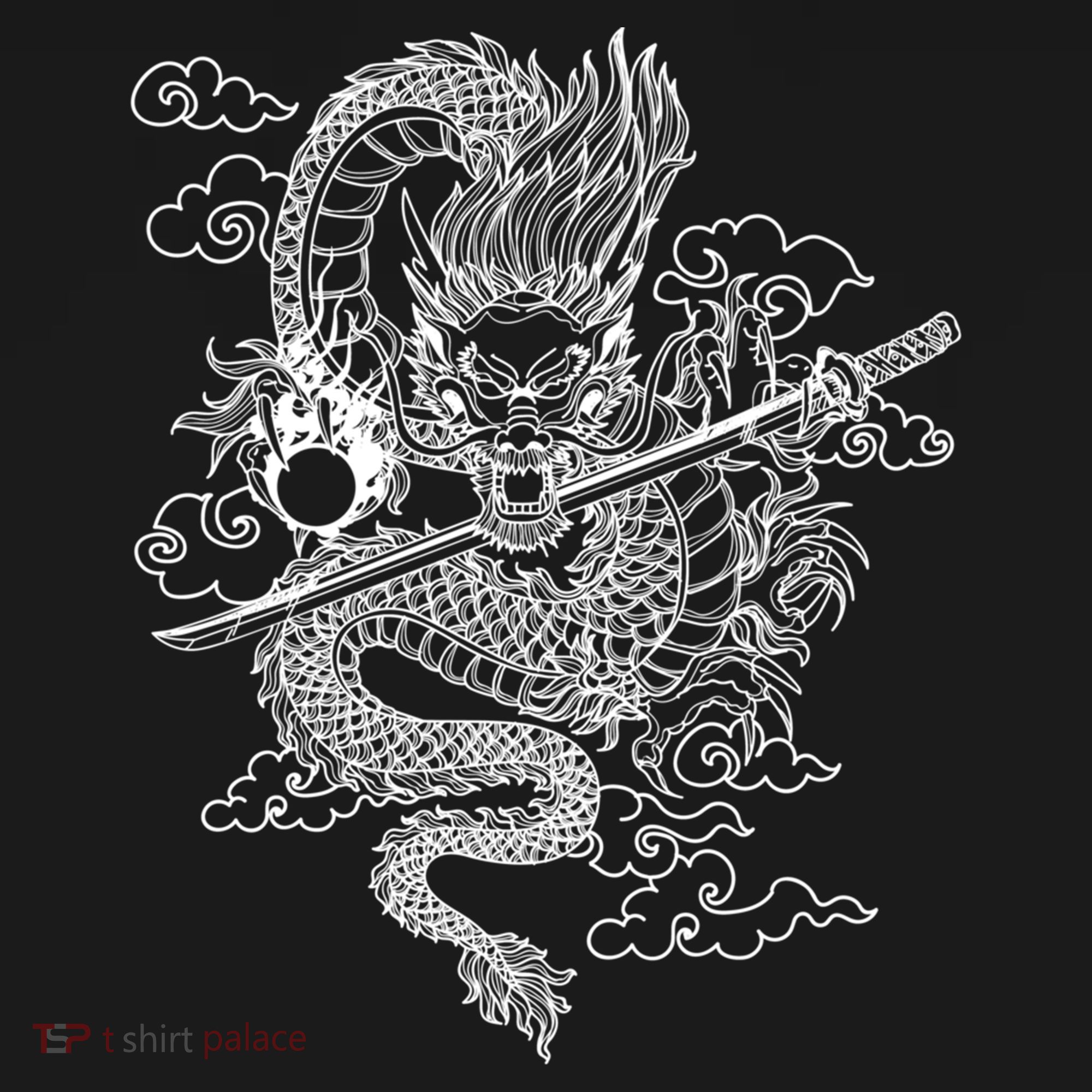 White Chinese Dragon With Black Background Polo