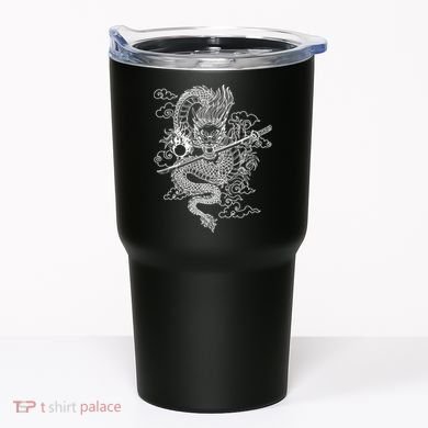 White Chinese Dragon With Black Background Tumbler