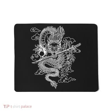 White Chinese Dragon With Black Background Mousepad