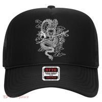 White Chinese Dragon With Black Background Hat thumb 0