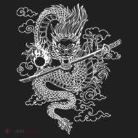 White Chinese Dragon With Black Background Hat thumb 2