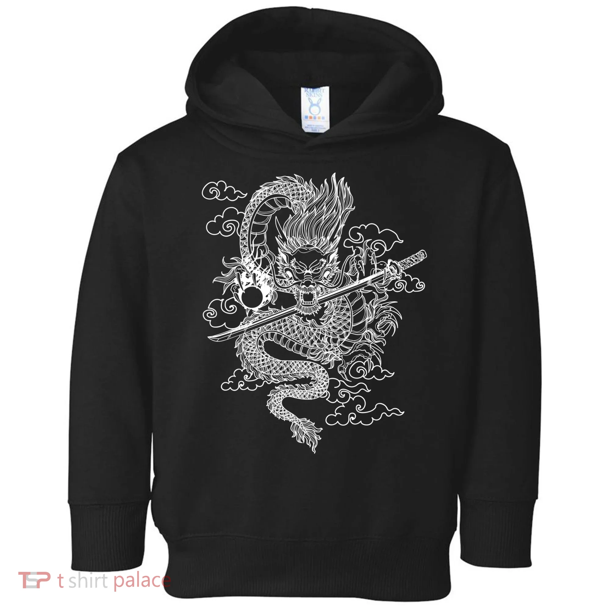 White Chinese Dragon With Black Background Toddler Hoodie