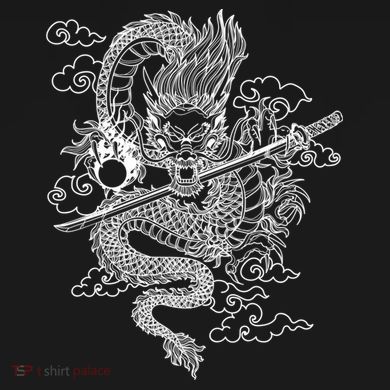 White Chinese Dragon With Black Background Tall Hoodie