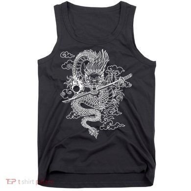 White Chinese Dragon With Black Background Tank Top
