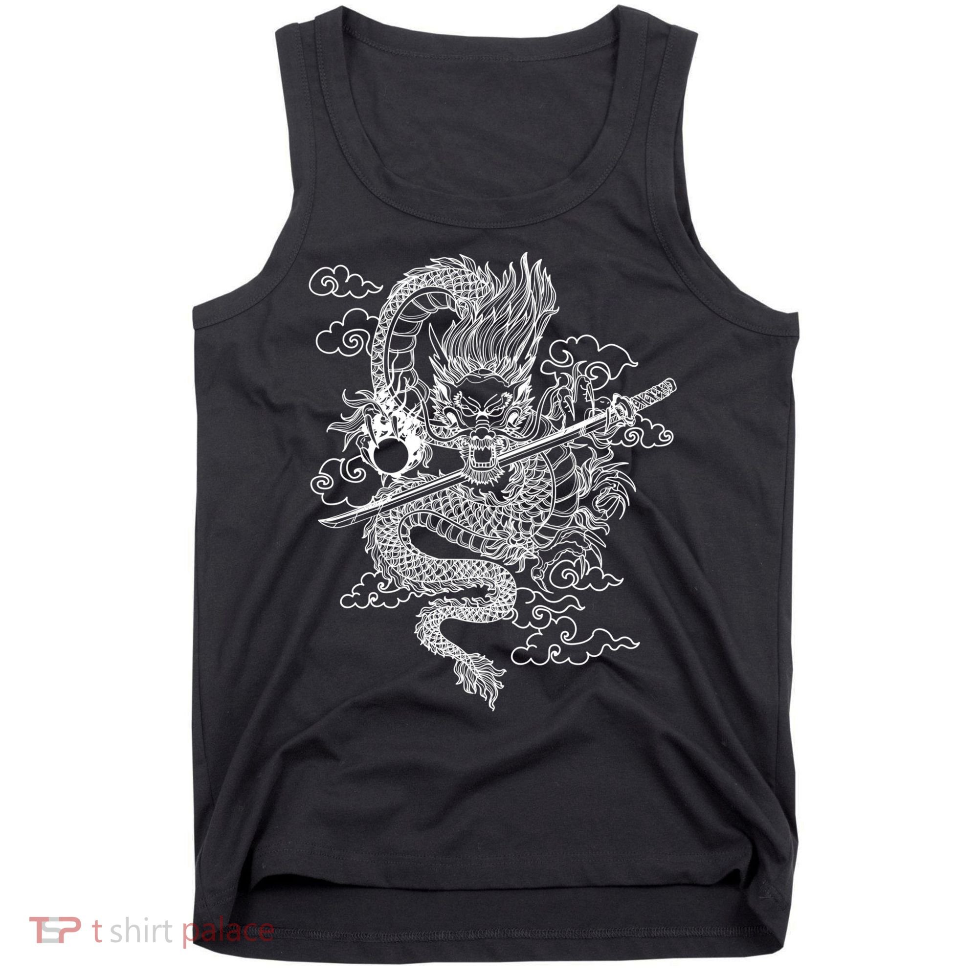 White Chinese Dragon With Black Background Tank Top
