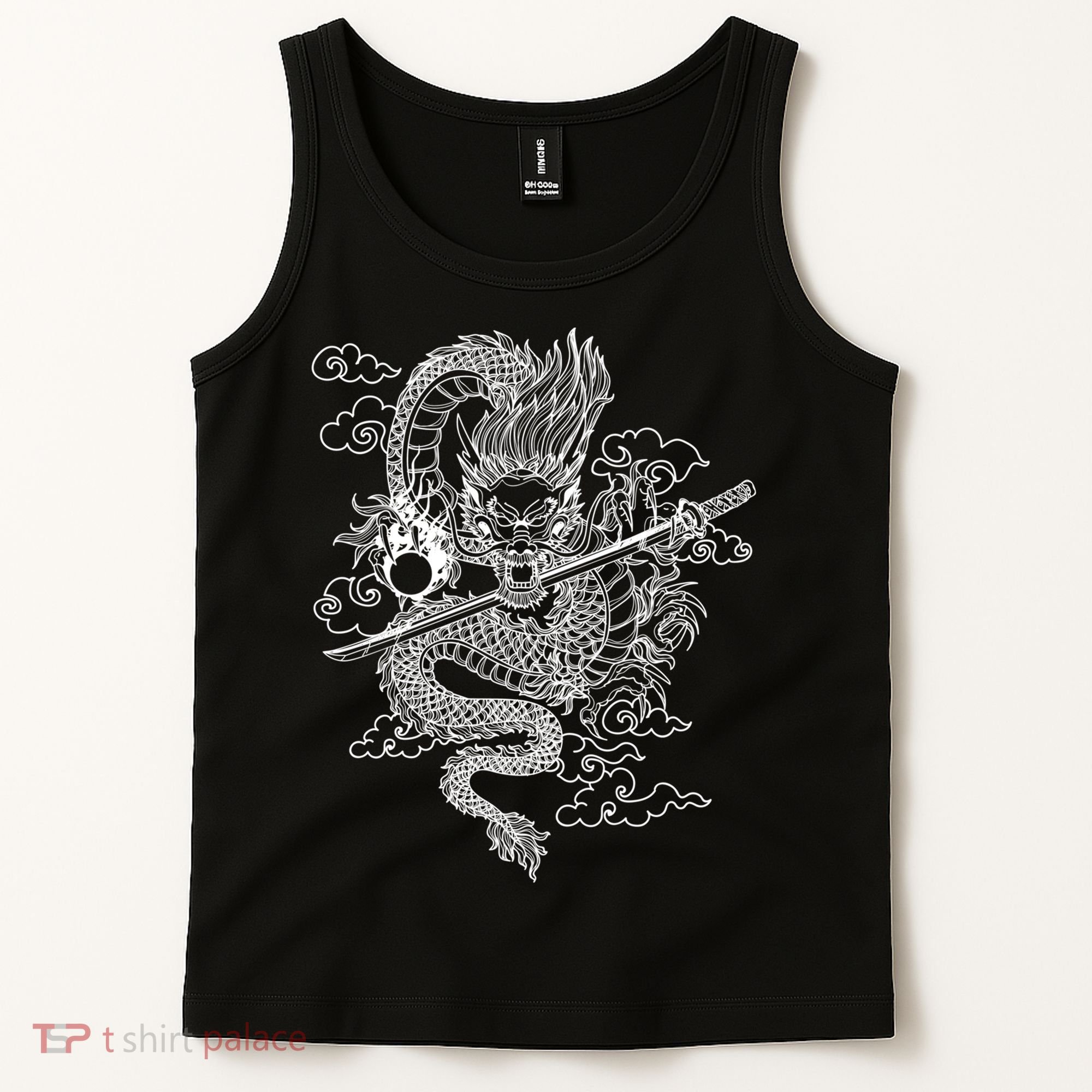 White Chinese Dragon With Black Background Tank Top