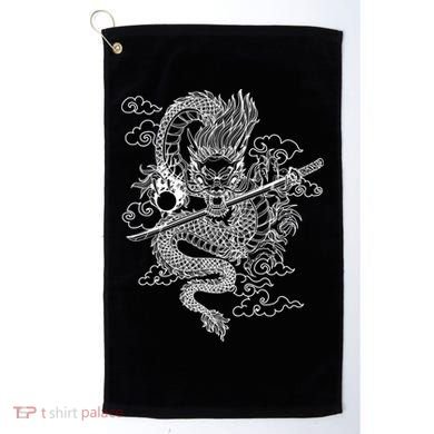 White Chinese Dragon With Black Background Golf Towel