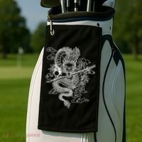 White Chinese Dragon With Black Background Golf Towel thumb 2