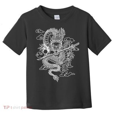White Chinese Dragon With Black Background Toddler T-Shirt