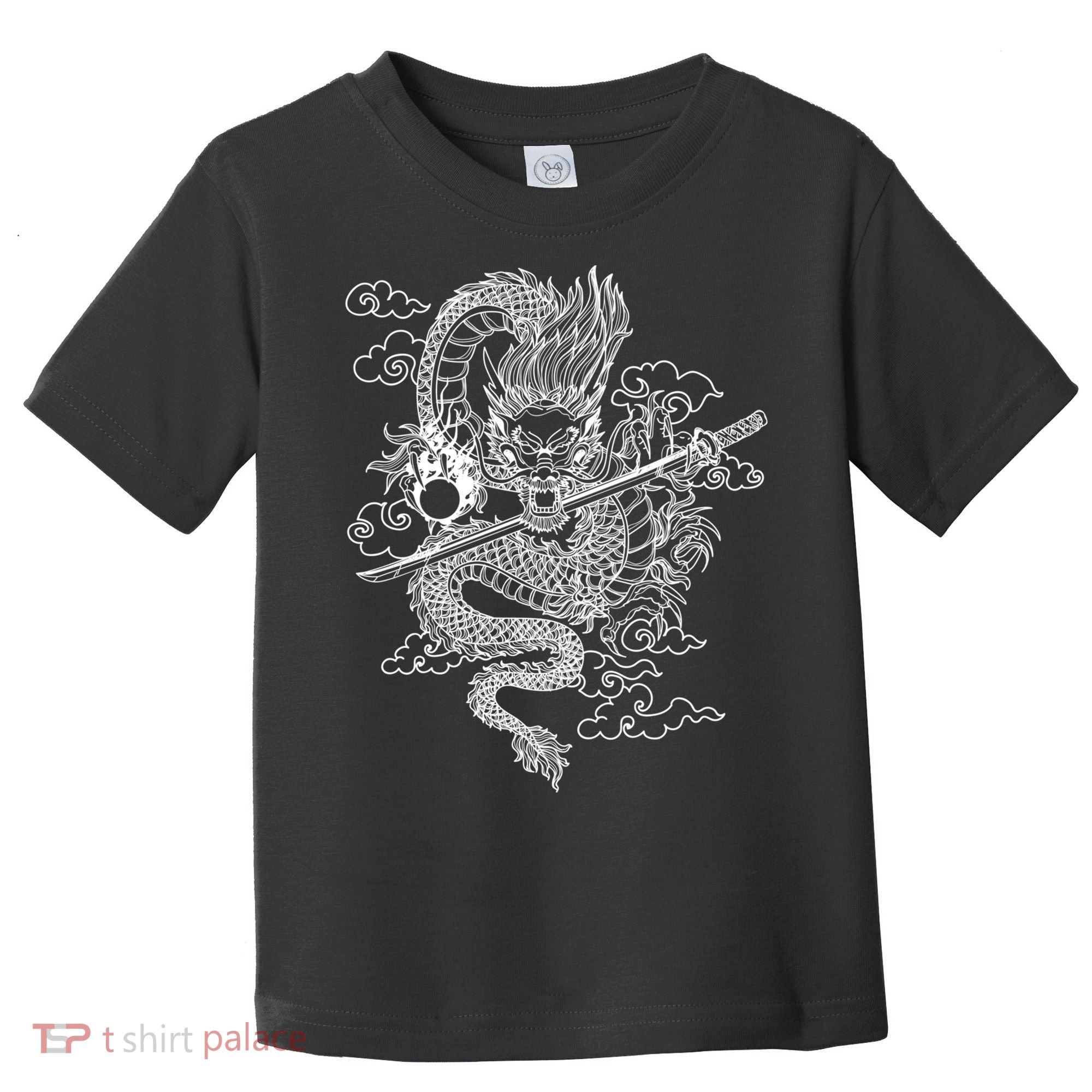 White Chinese Dragon With Black Background Toddler T-Shirt
