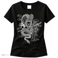 White Chinese Dragon With Black Background Women's T-Shirt thumb 0