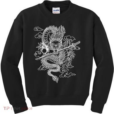 White Chinese Dragon With Black Background Kids Sweatshirt