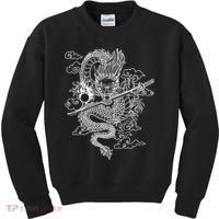 White Chinese Dragon With Black Background Kids Sweatshirt thumb 0