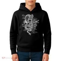 White Chinese Dragon With Black Background Kids Hoodie thumb 4