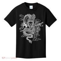 White Chinese Dragon With Black Background Kids T-Shirt thumb 0