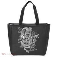 White Chinese Dragon With Black Background Tote Bag thumb 0