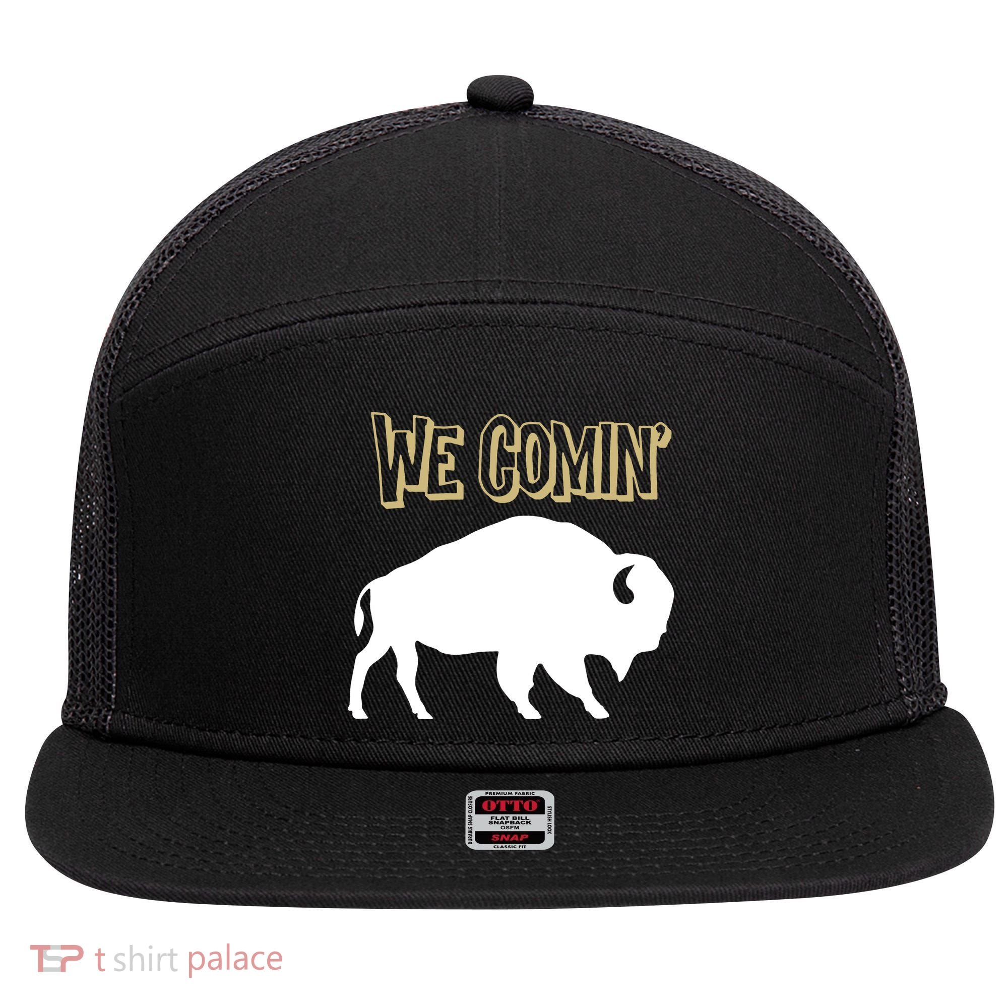 We Comin Deion Sanders Buffaloes Coach Prime 7 Panel Mesh Trucker Snapback Hat