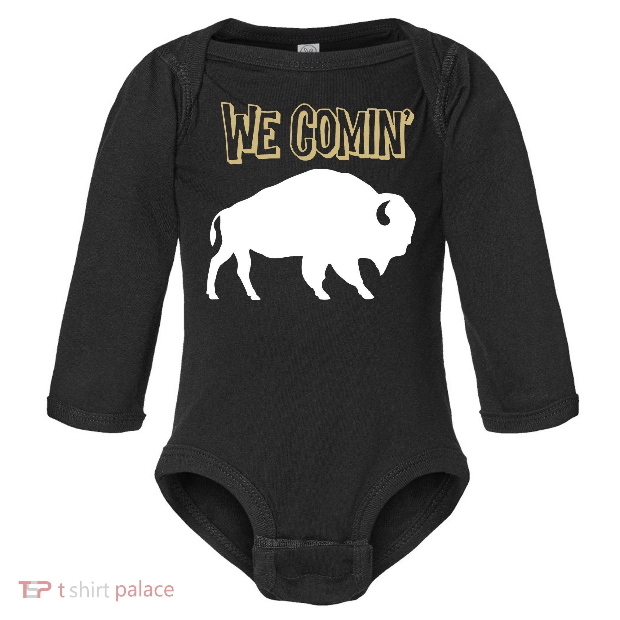 We Comin Deion Sanders Buffaloes Coach Prime Baby Long Sleeve Bodysuit