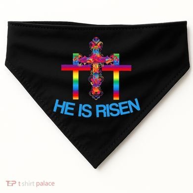 Womens Christian Easter Colorful Rainbow CrossHe Is Risen USA-Made Doggie Bandana