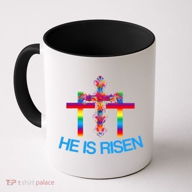 Womens Christian Easter Colorful Rainbow CrossHe Is Risen Coffee Mug