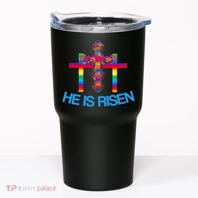 Womens Christian Easter Colorful Rainbow CrossHe Is Risen Tumbler