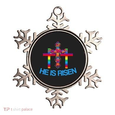 Womens Christian Easter Colorful Rainbow CrossHe Is Risen Ornament