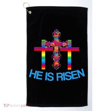 Womens Christian Easter Colorful Rainbow CrossHe Is Risen Golf Towel