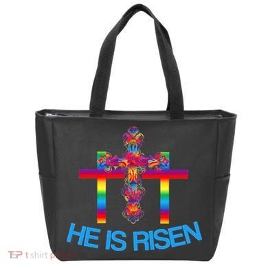 Womens Christian Easter Colorful Rainbow CrossHe Is Risen Bag