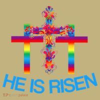 Womens Christian Easter Colorful Rainbow CrossHe Is Risen T-Shirt thumb 7