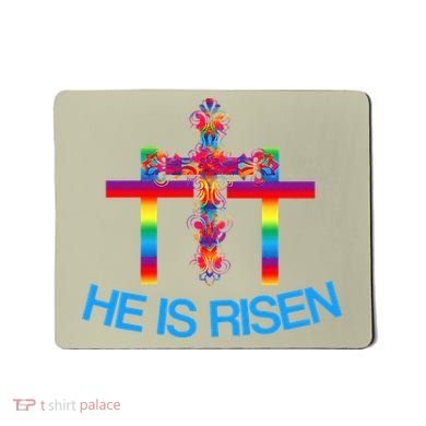 Womens Christian Easter Colorful Rainbow CrossHe Is Risen Mousepad