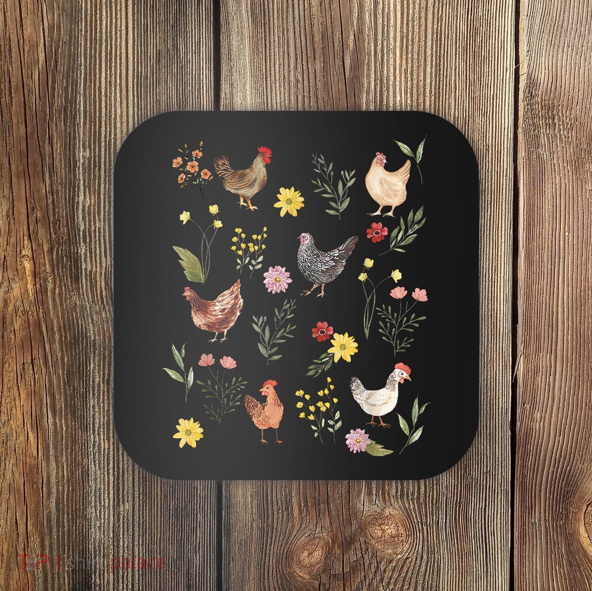 Wildflower Chicken Floral Chicken Lover Cute Farmer Flowers Coaster