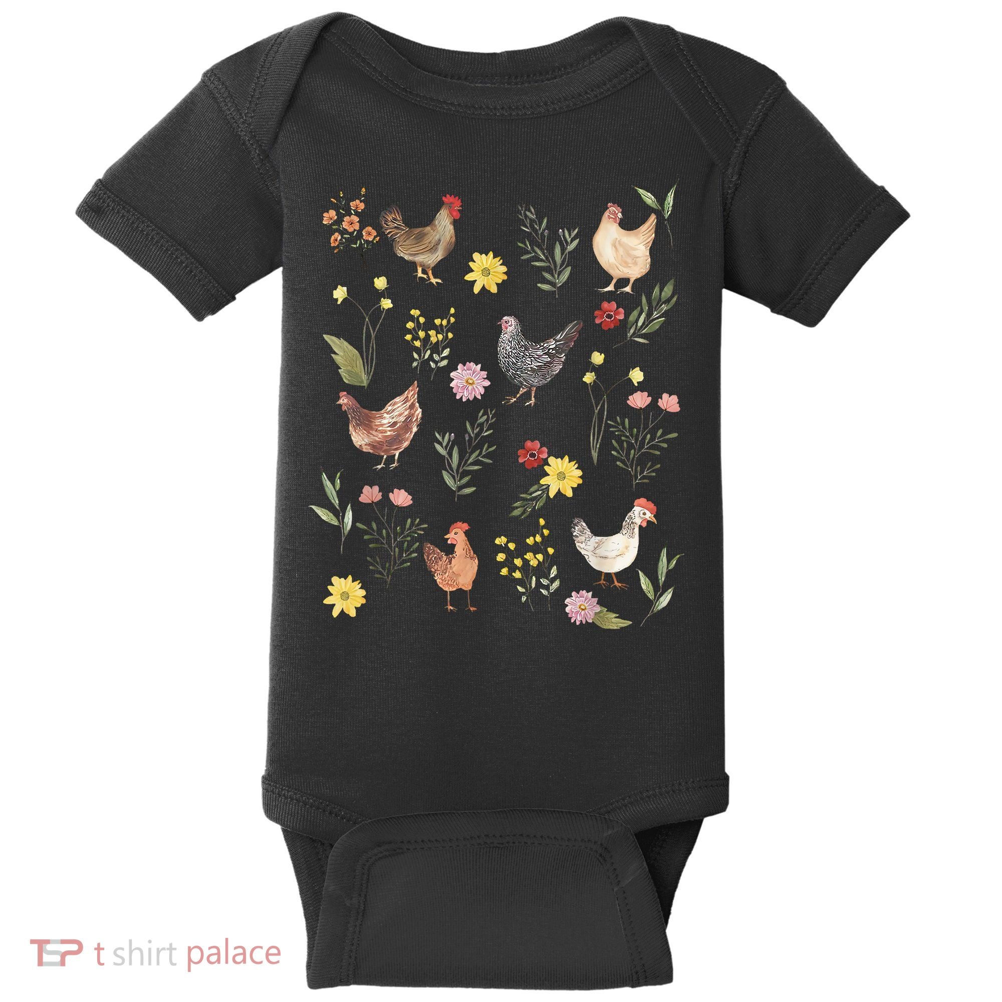 Wildflower Chicken Floral Chicken Lover Cute Farmer Flowers Baby Bodysuit