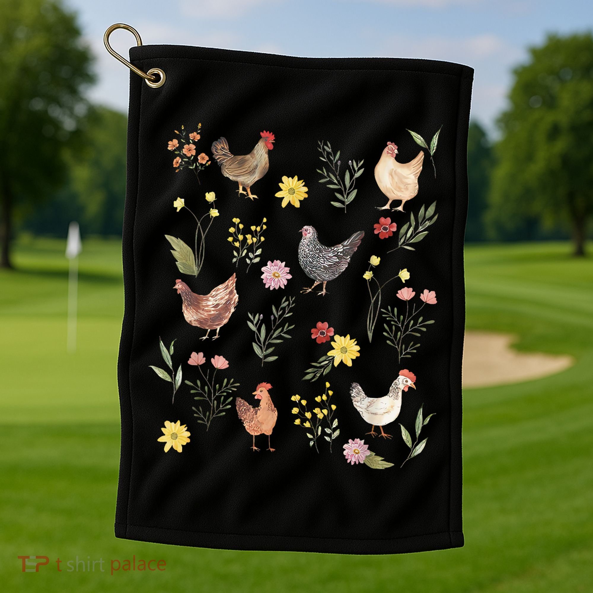 Wildflower Chicken Floral Chicken Lover Cute Farmer Flowers Golf Towel