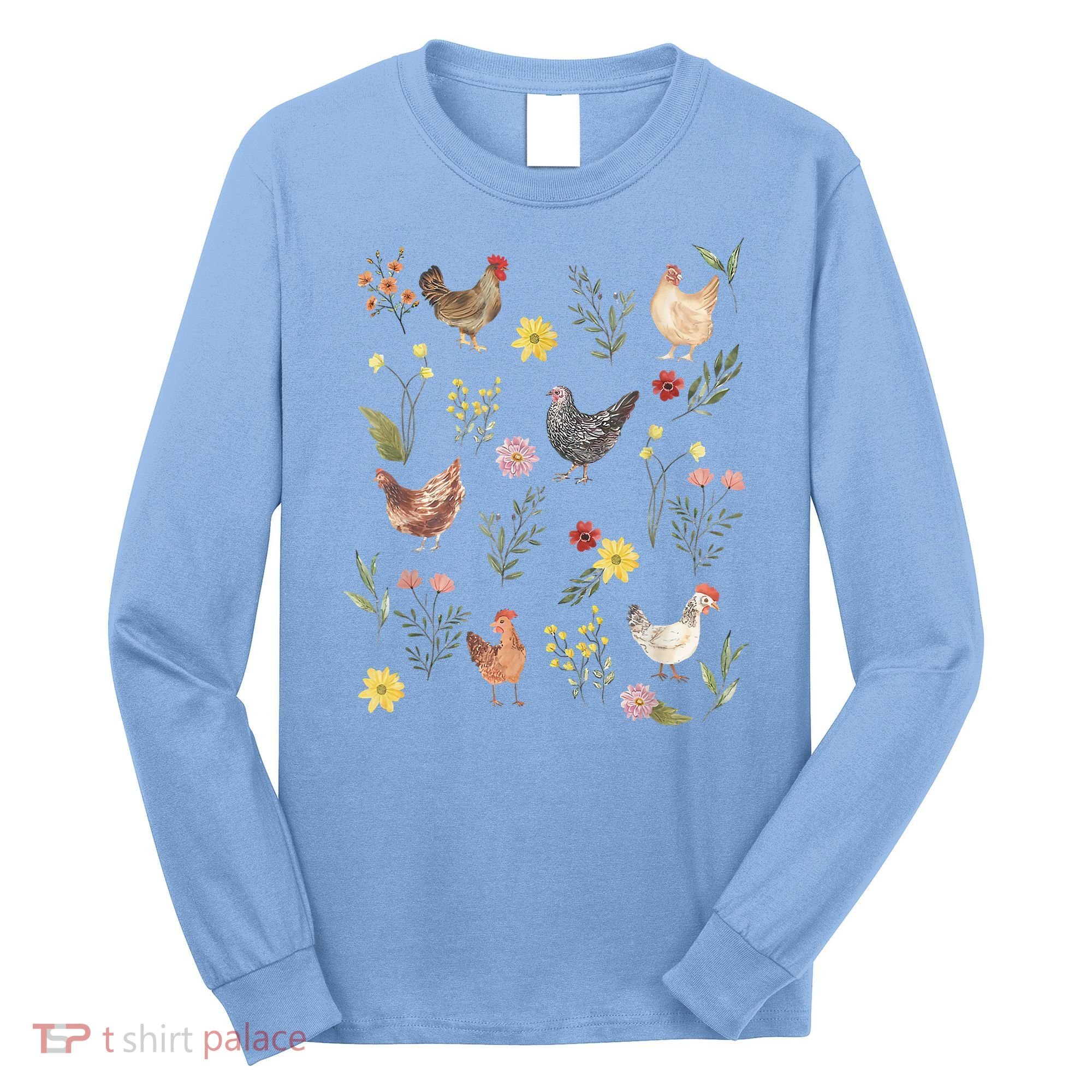 Wildflower Chicken Floral Chicken Lover Cute Farmer Flowers Long Sleeve Shirt